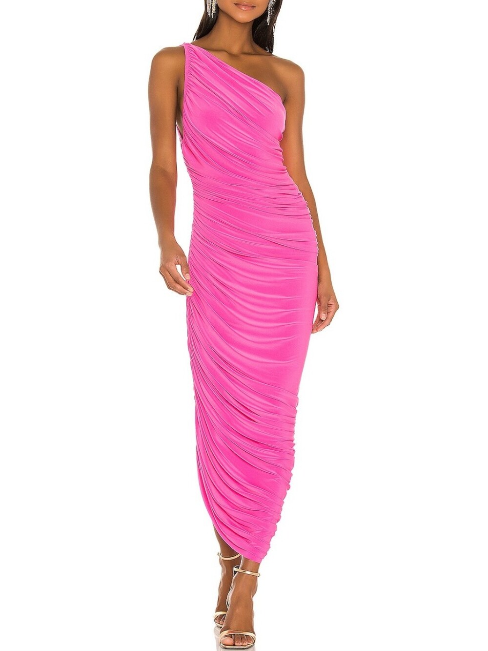 Norma Kamali × Revolve Diana Hot Pink Ruched Midi Dress